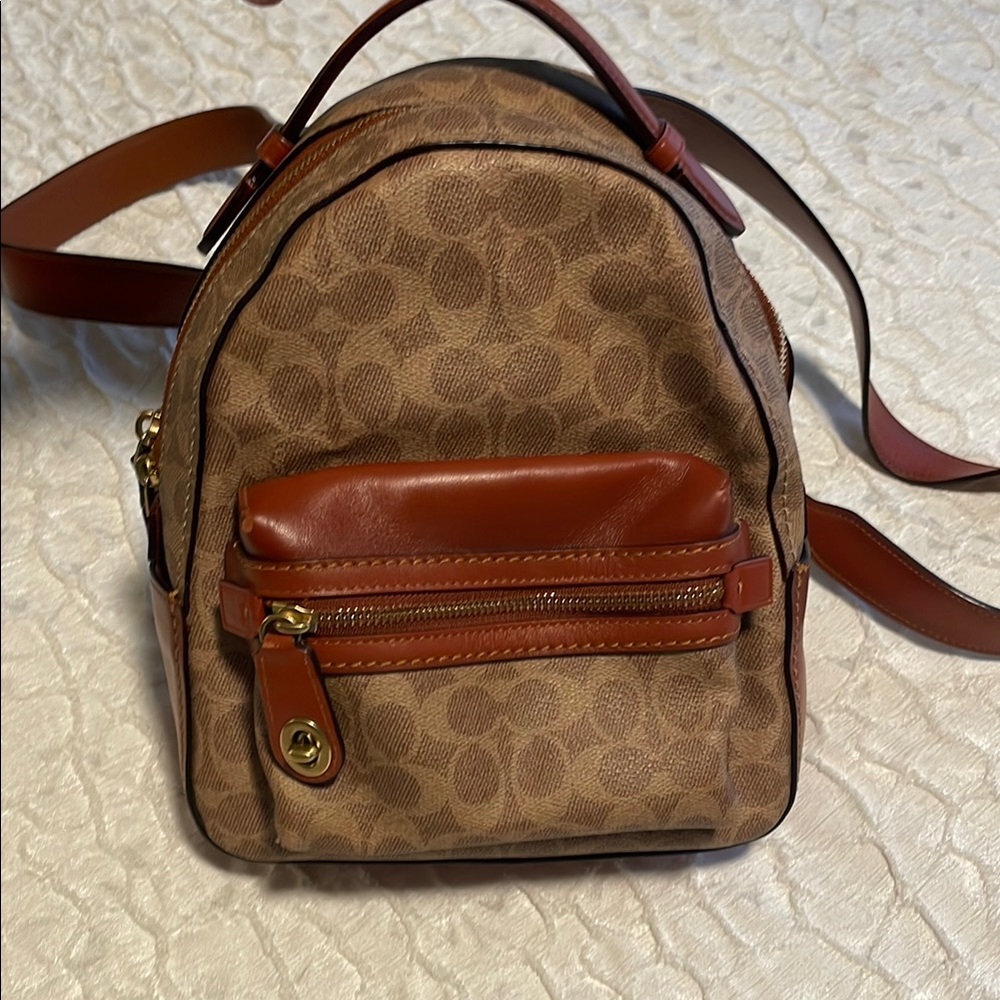 Coach Tan Mini Backpack with Leather Trim